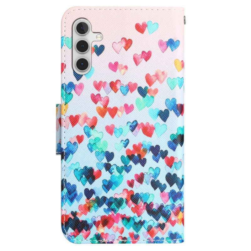 Flipové Pouzdro Na Samsung Galaxy A54 5G Na Lana Strappy Hearts Rain