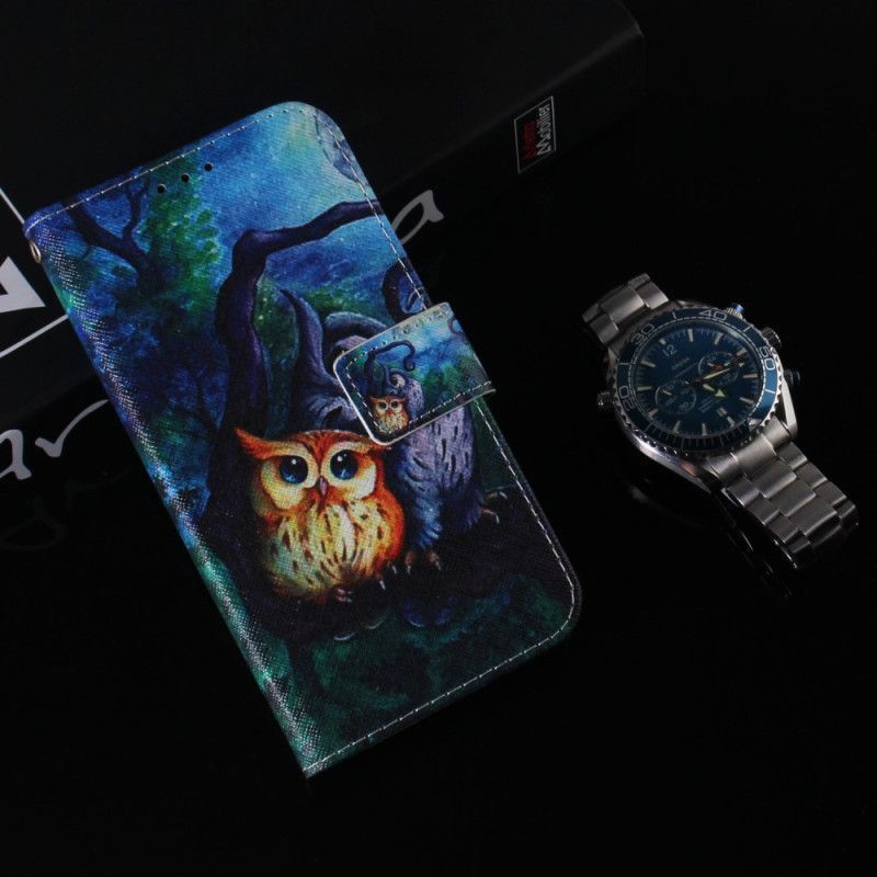 Flipové Pouzdro Na Samsung Galaxy A54 5G Na Lana Strappy Owls Malování
