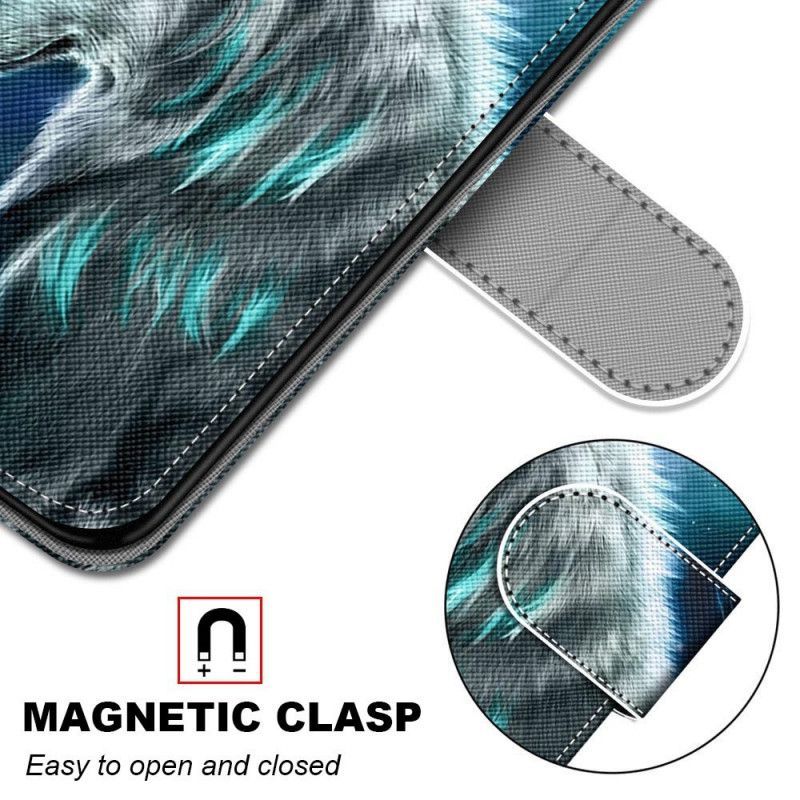 Flipové Pouzdro Na Samsung Galaxy M53 5G Na Lana Lanyard Wolf