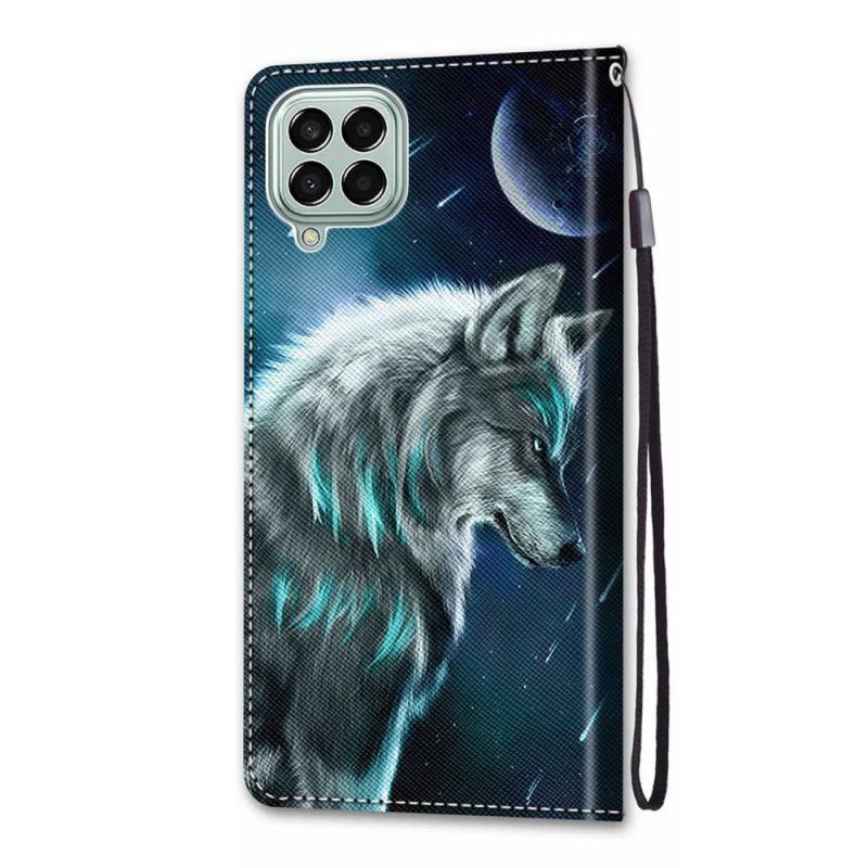 Flipové Pouzdro Na Samsung Galaxy M53 5G Na Lana Lanyard Wolf