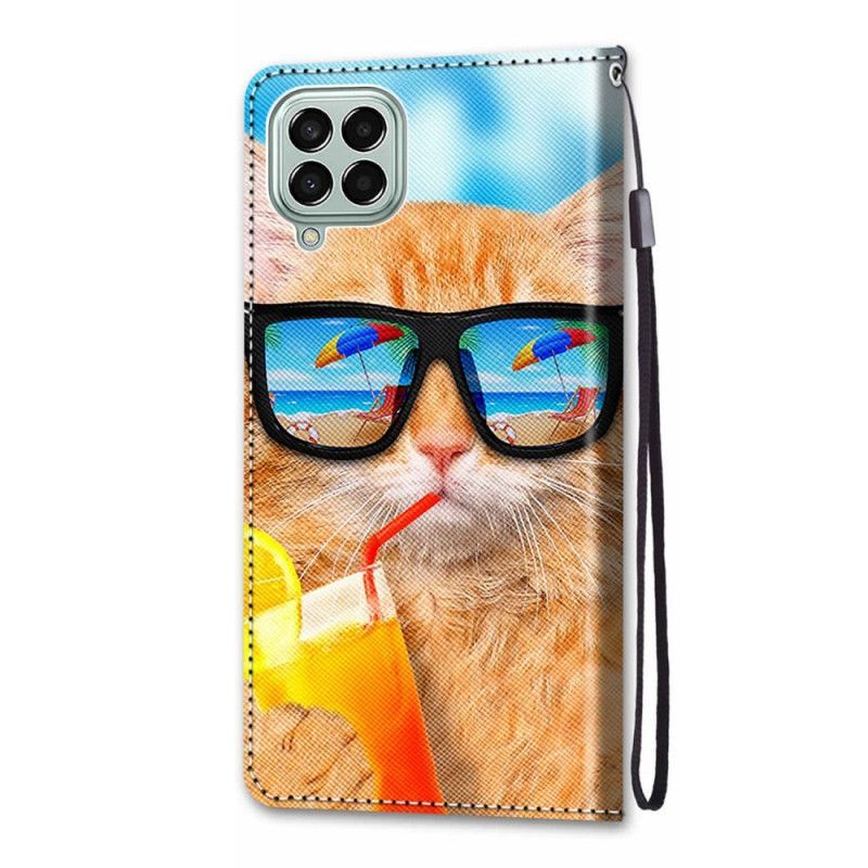 Flipové Pouzdro Na Samsung Galaxy M53 5G Na Lana Strappy Star Cat