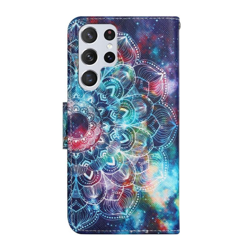 Flipové Pouzdro Na Samsung Galaxy S22 Ultra 5G Na Lana Okázalý Half Mandala Strappy