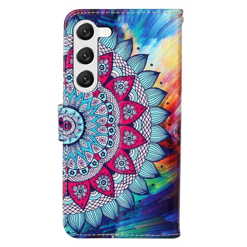 Flipové Pouzdro Na Samsung Galaxy S23 5G Na Lana Barevné Strappy Mandala