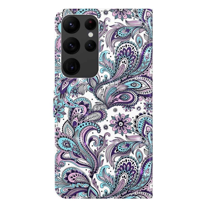 Flipové Pouzdro Na Samsung Galaxy S23 Ultra 5G Na Lana Strappy Paisley Vzor