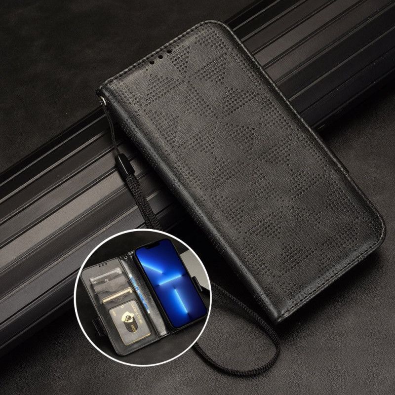 Flipové Pouzdro Na Samsung Galaxy Z Fold 4 Vzor Perforované Trojúhelníky Lanyard