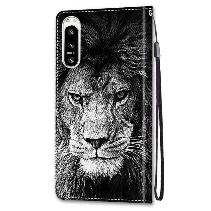 Flipové Pouzdro Na Sony Xperia 5 IV Na Lana Lanyard Lion