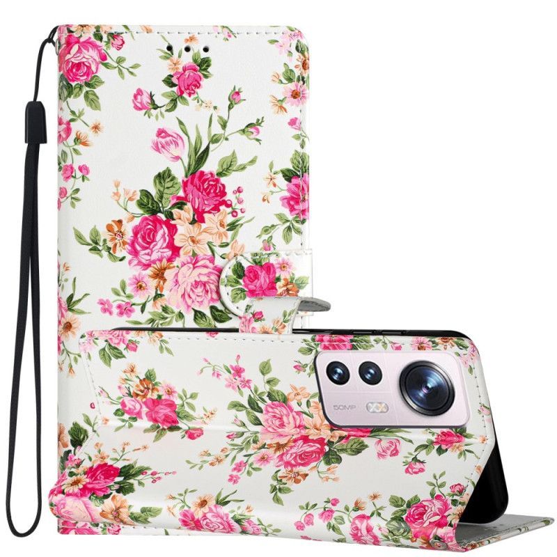 Flipové Pouzdro Na Xiaomi 12 Lite Na Lana Popruh Liberty Flowers