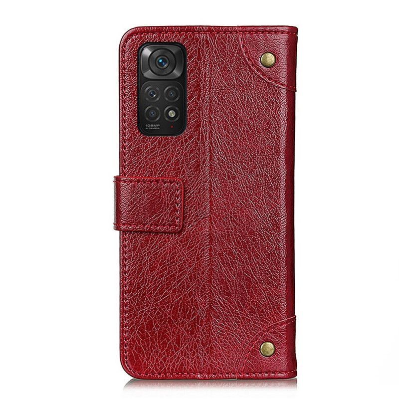 Flipové Pouzdro Na Xiaomi Redmi Note 11 / 11S Stylové Nýty Z Kůže Nappa Vintage