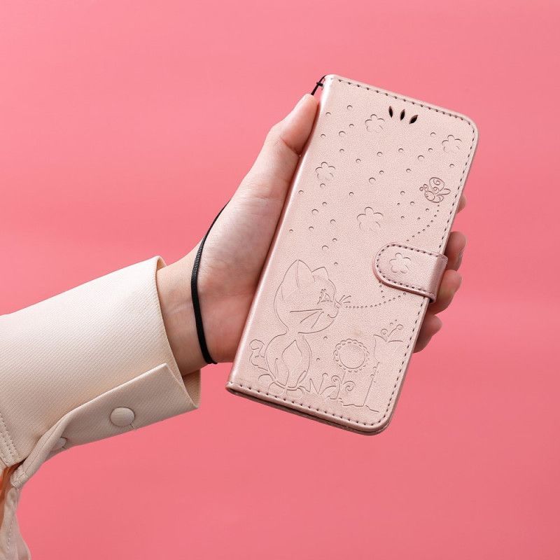 Flipové Pouzdro Na Xiaomi Redmi Note 11 Pro Plus 5G Na Lana Strappy Kočka A Včely