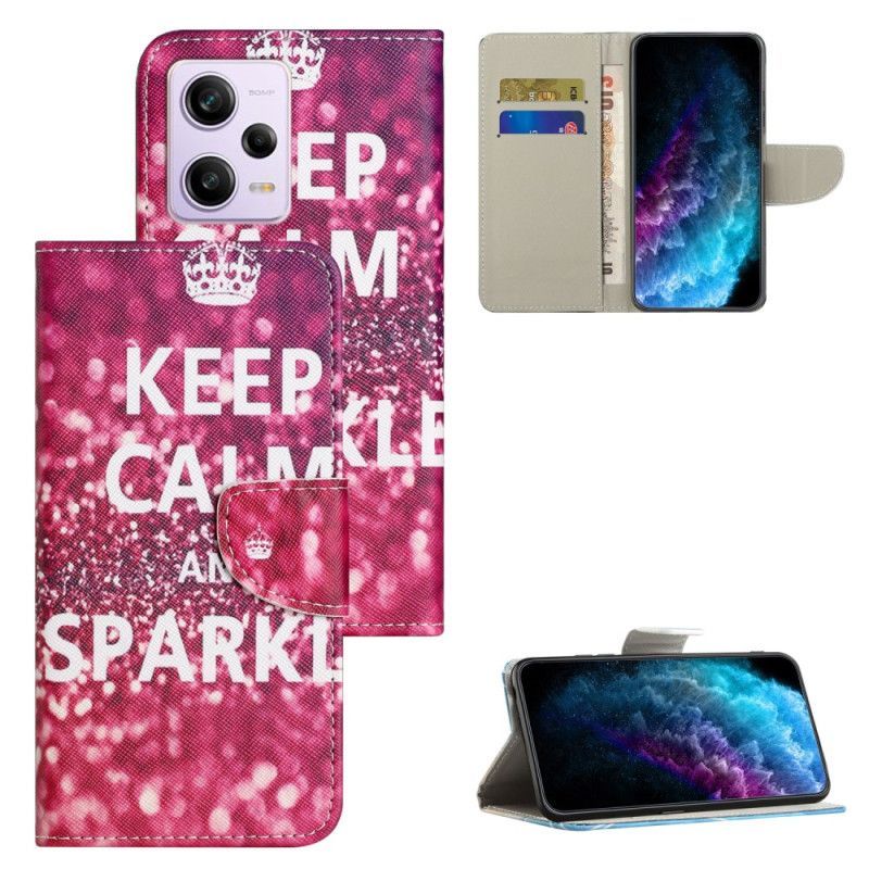 Flipové Pouzdro Na Xiaomi Redmi Note 12 5G Na Lana Keep Calm Strap