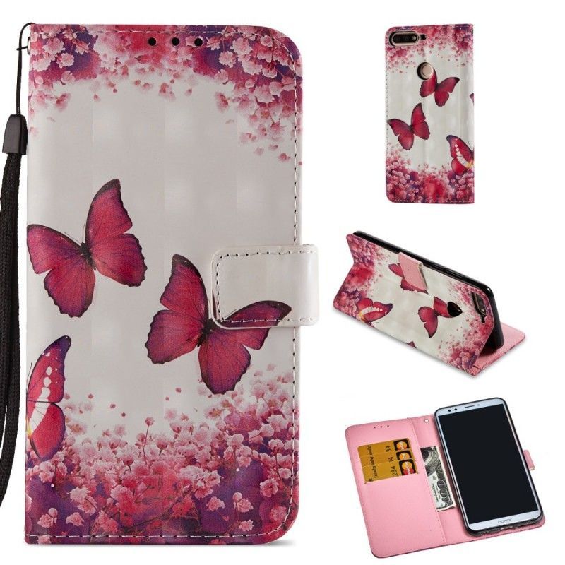 Huawei Flipové Pouzdro Honor 7c Cover 3d Red Butterflies