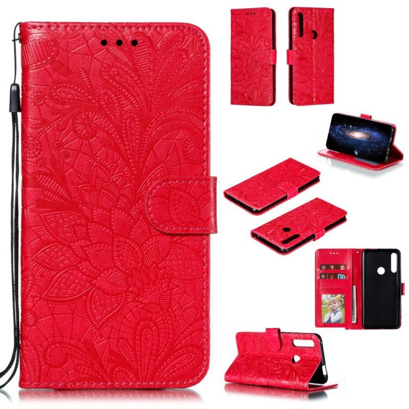 Huawei P Smart Z Cover / Flipové Pouzdro Honor 9x Tribal Květiny S Popruhem