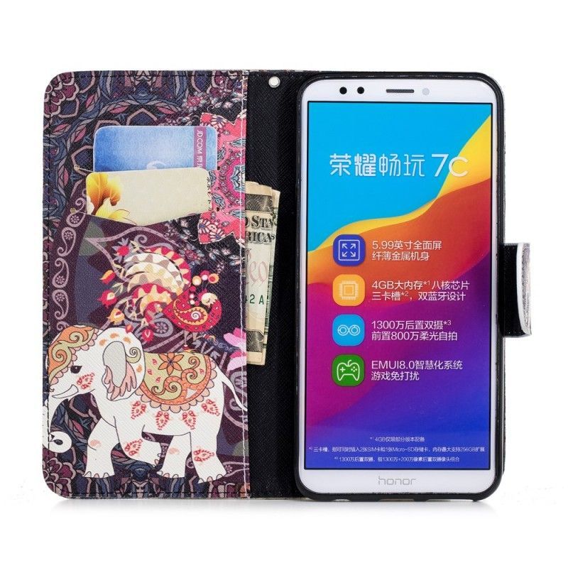 Huawei Y7 2018 Cover / Peněženková Pouzdra Honor 7c Mandala Etnickí Sloni