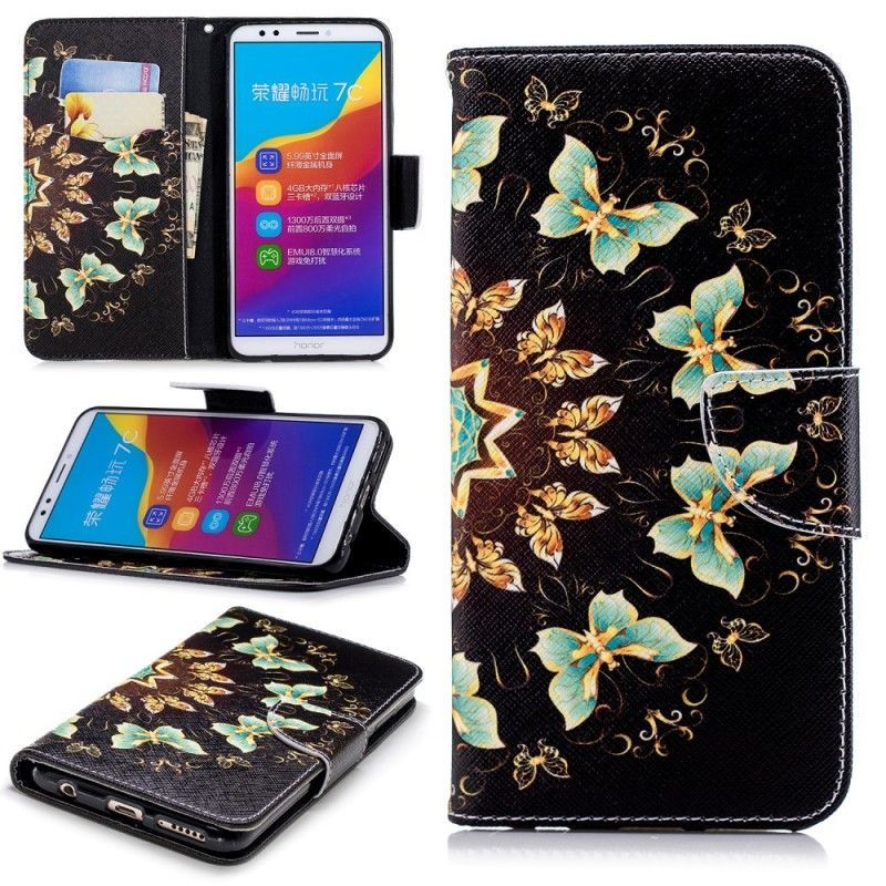 Huawei Y7 2018 Cover / Peněženková Pouzdra Na Honor 7c Motýlí Mandala