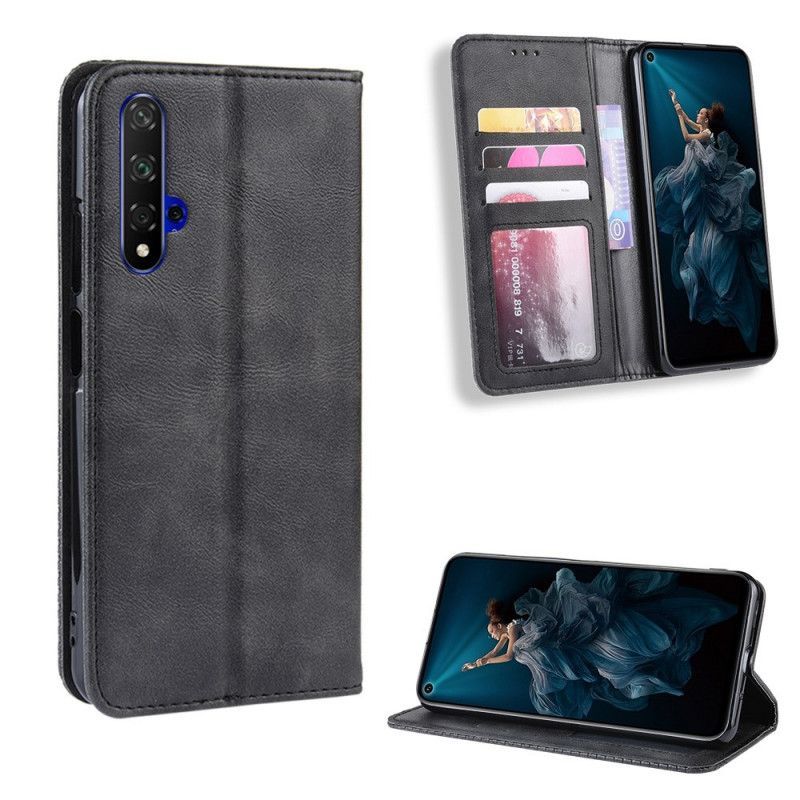 Kožené Pouzdro Folio Honor 20 / Huawei Nova 5t Stylizovaný Vintage Kožený Efekt