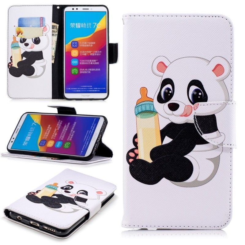 Potah Huawei Y7 2018 / Kožený Kryt Na Honor 7c Baby Panda