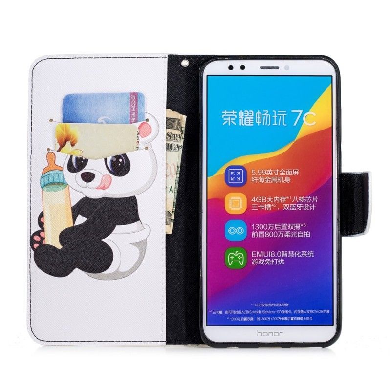 Potah Huawei Y7 2018 / Kožený Kryt Na Honor 7c Baby Panda