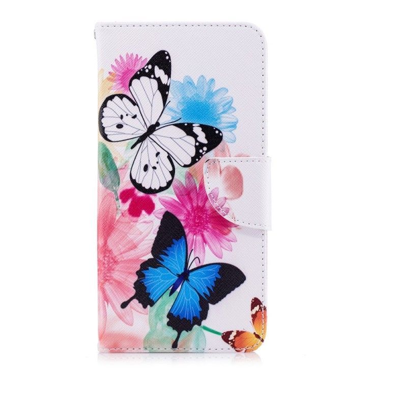 Flipové Pouzdro Huawei P20 Pro Malovaní Motýli A Květiny