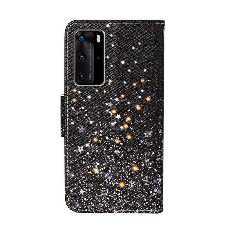 Flipové Pouzdro Huawei P40 Pro Hvězdy A Flitry Se Šňůrkou