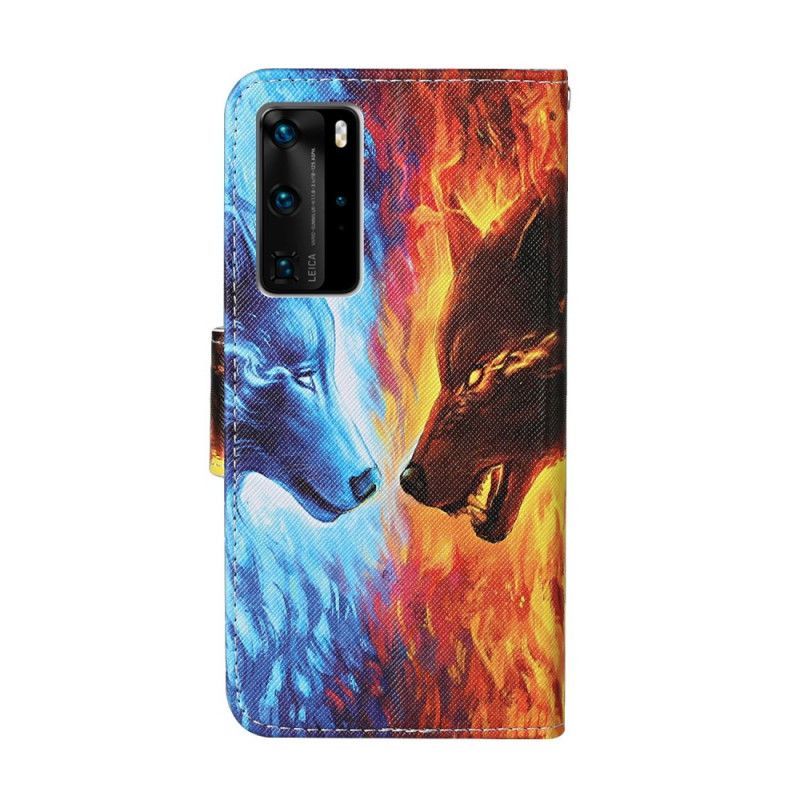 Flipové Pouzdro Huawei P40 Pro Ledový A Ohnivý Vlk