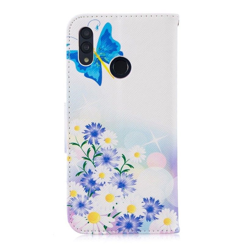 Honor 10 Lite Case / Kožené Pouzdro Huawei P Smart 2019 Malované Motýly A Květiny