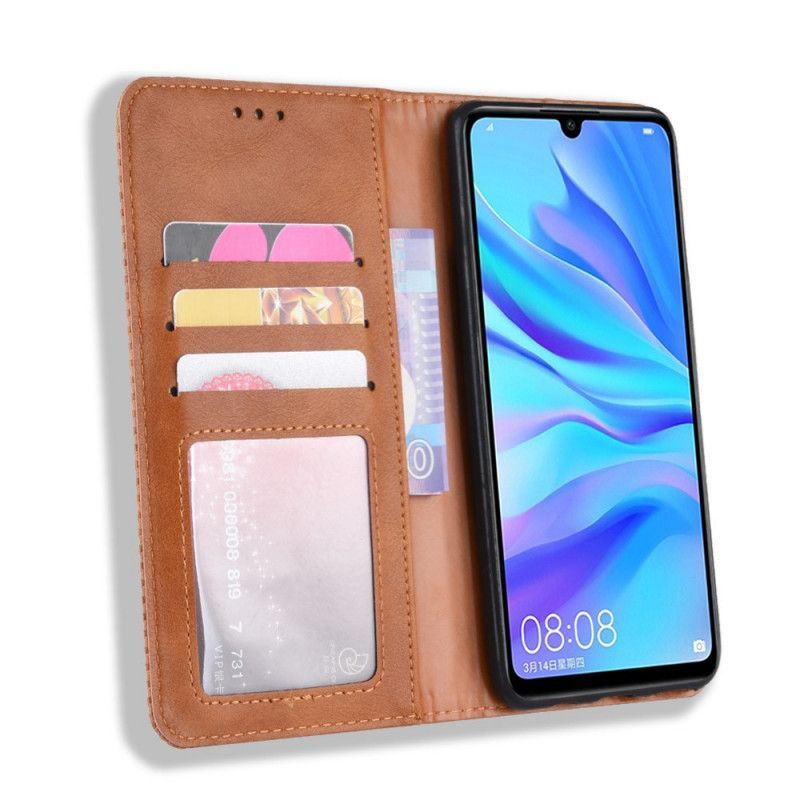 Kožené Pouzdro Folio Huawei P Smart Plus 2019 Stylizovaný Vintage Kožený Efekt