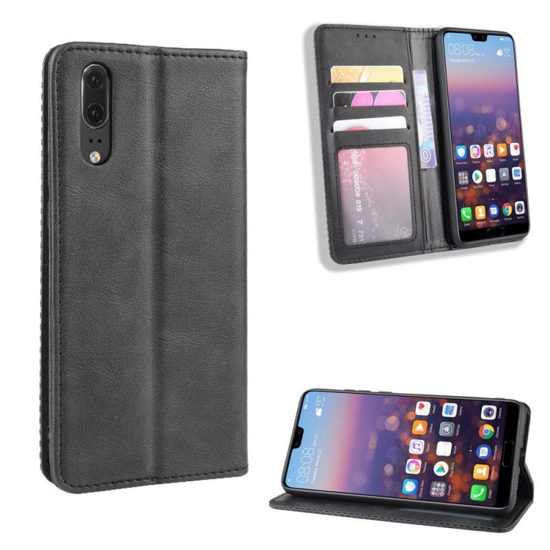 Kožené Pouzdro Folio Huawei P20 Stylizovaný Vintage Kožený Efekt