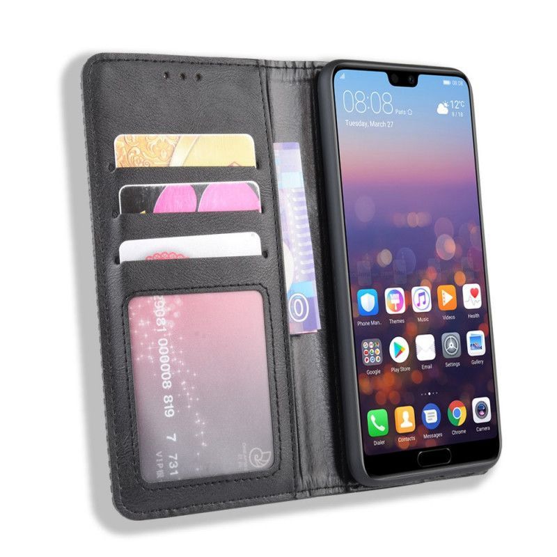 Kožené Pouzdro Folio Huawei P20 Stylizovaný Vintage Kožený Efekt