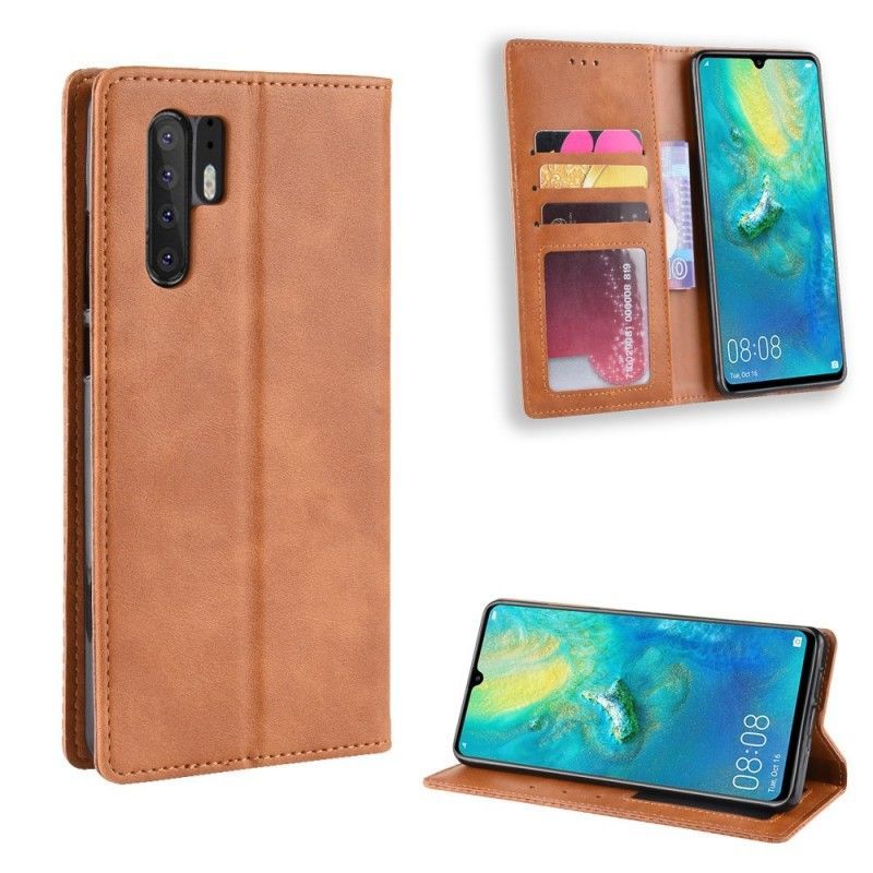 Kožené Pouzdro Folio Huawei P30 Pro Stylizovaný Vintage Kožený Efekt