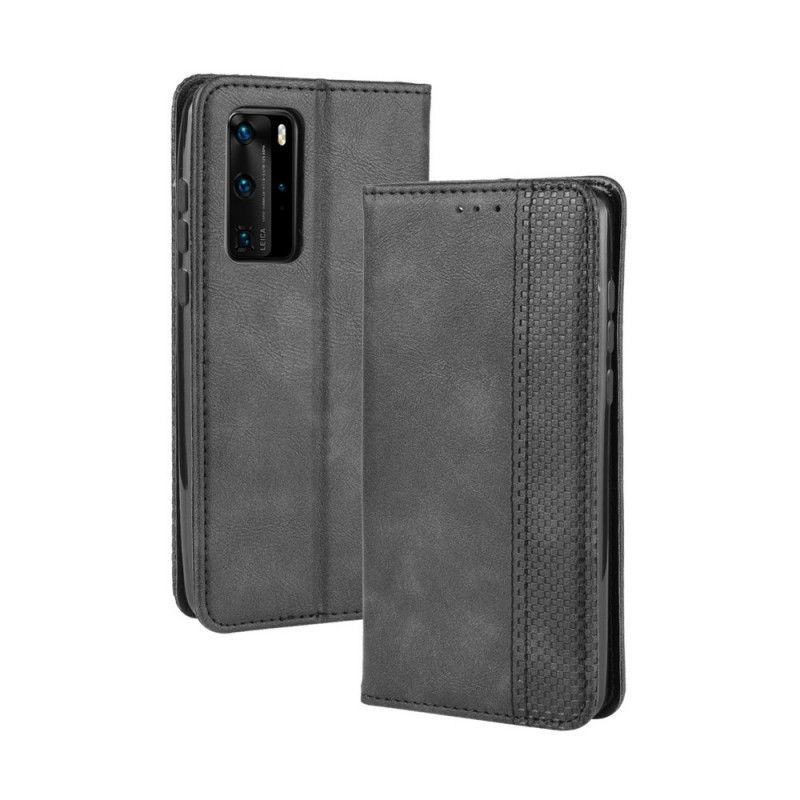 Kožené Pouzdro Folio Huawei P40 Pro Stylizovaný Vintage Kožený Efekt