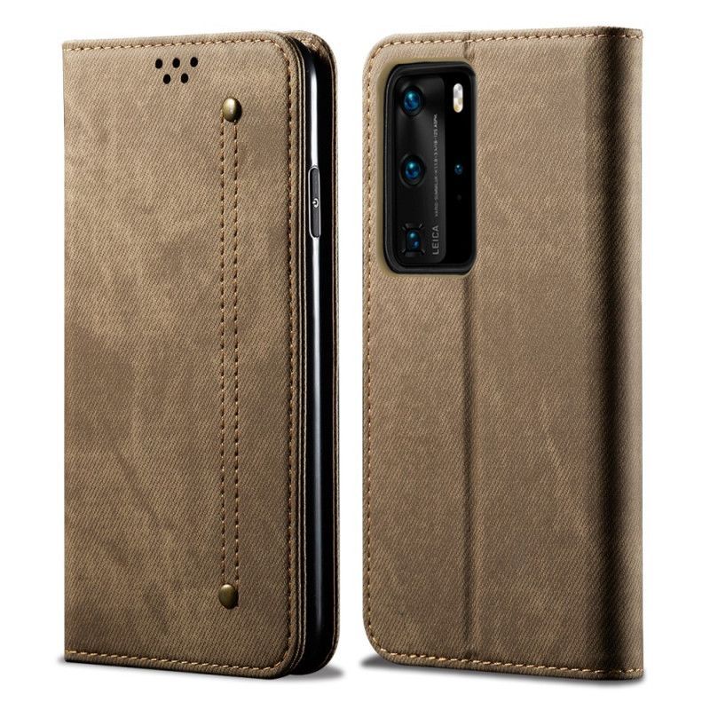 Kožené Pouzdro Folio Huawei P40 Pro Textura Džínů Z Umělé Kůže