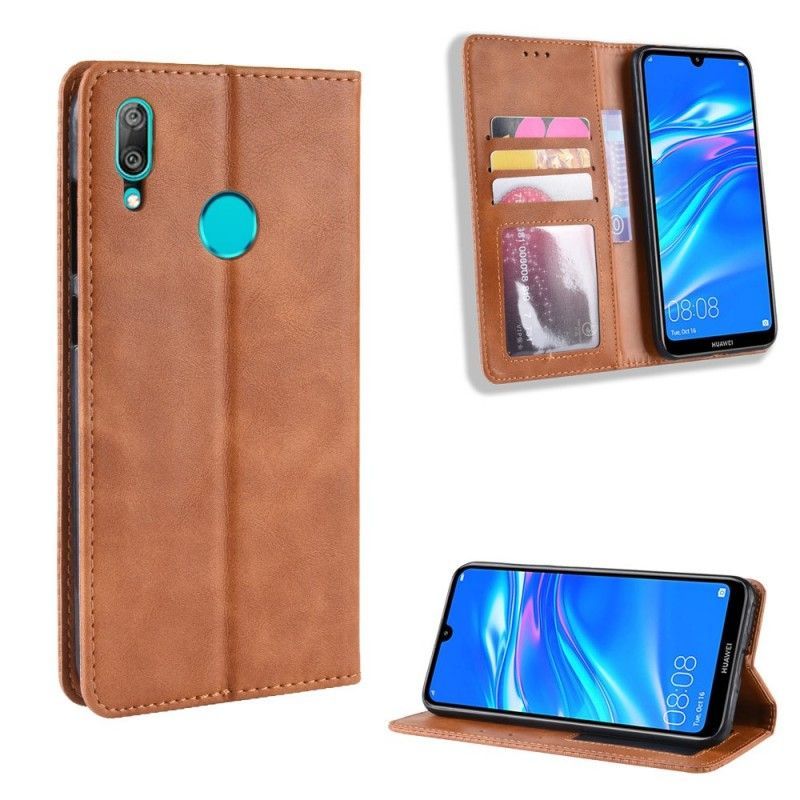 Kožené Pouzdro Folio Huawei Y7 2019 Stylizovaný Vintage Kožený Efekt