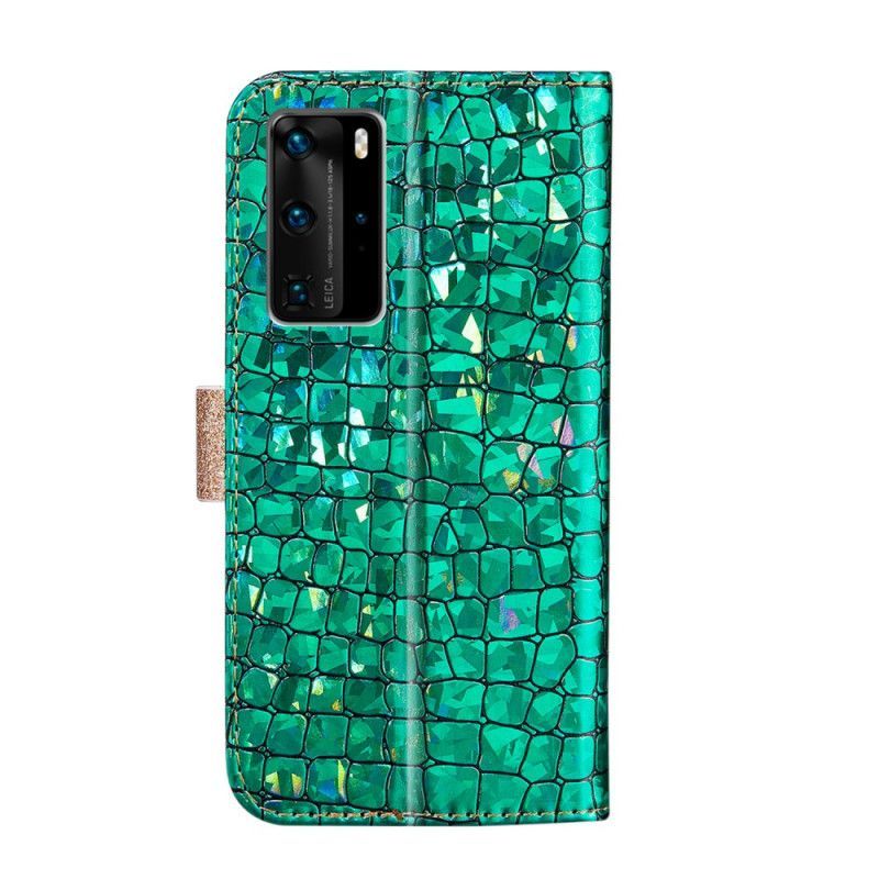 Kožené Pouzdro Na Huawei P40 Pro Diamantový Krokodýl