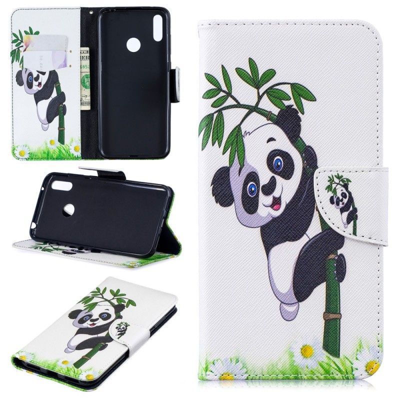 Kožené Pouzdro Na Huawei Y7 2019 Panda Na Bambusu