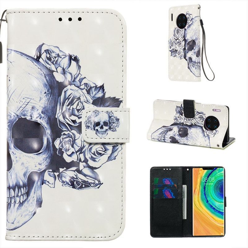 Kožený Kryt Huawei Mate 30 Pro Květinová Lebka