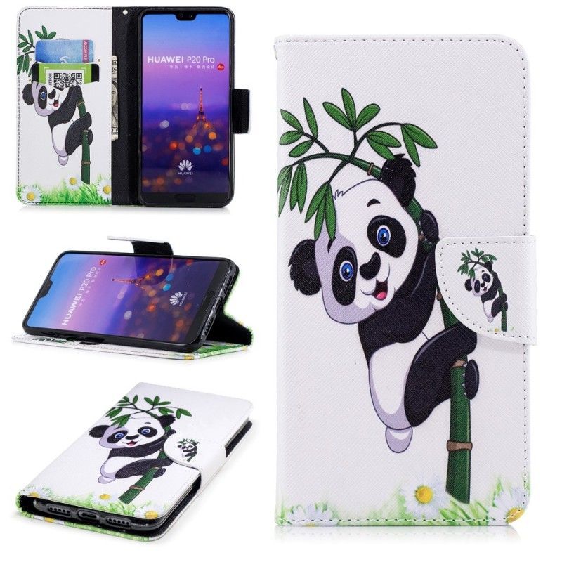 Kožený Kryt Huawei P20 Pro Panda Na Bambusu