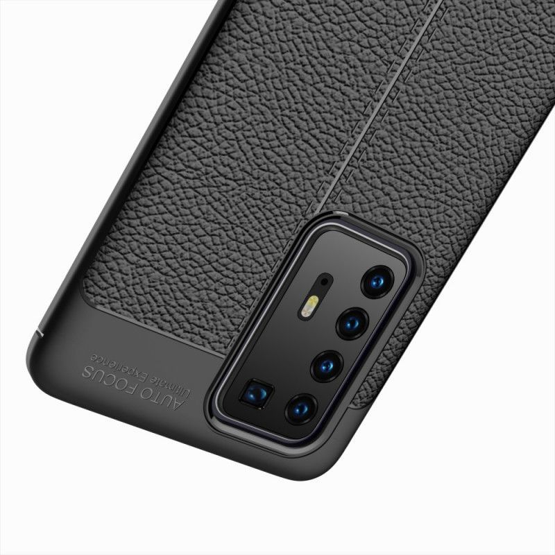 Kryt Huawei P40 Pro Litchi S Dvojitým Koženým Efektem