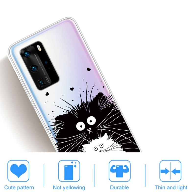 Kryt Huawei P40 Pro Průhledné Překvapené Kočky