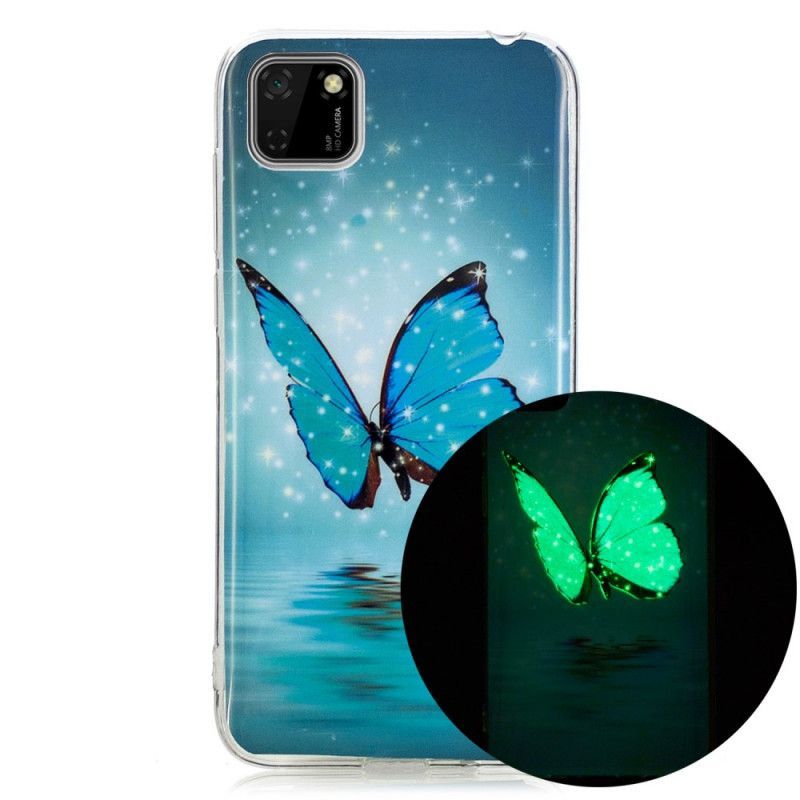 Kryt Huawei Y5p Fluorescenční Modrý Motýl