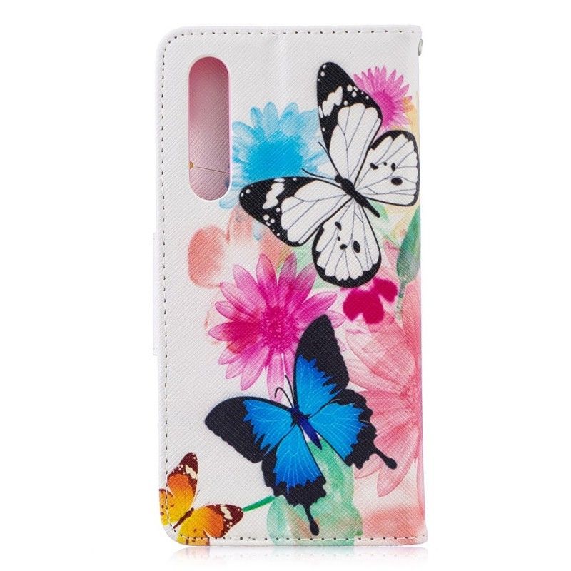 Peněženková Pouzdra Huawei P30 Malovaní Motýli A Květiny