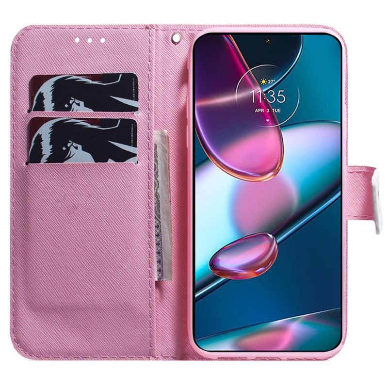 Kožené Pouzdro Na Moto G73 5G Na Lana Strappy Rose Flower