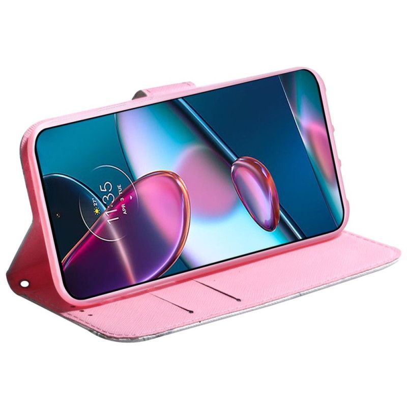 Kožené Pouzdro Na Moto G73 5G Na Lana Strappy Rose Flower