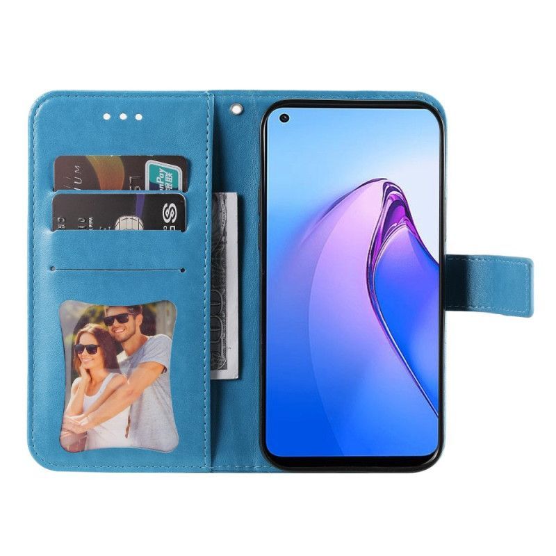 Kožené Pouzdro Na Oppo Reno 8 Na Lana Strappy Květinové