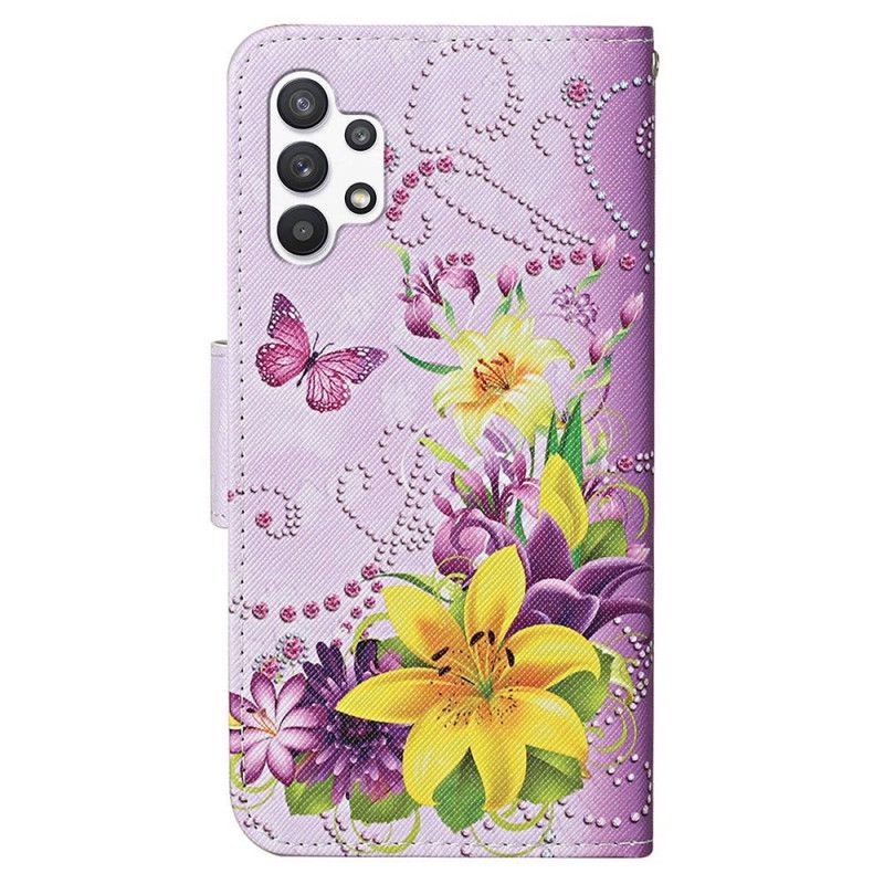 Kožené Pouzdro Na Samsung Galaxy A13 Masterful Butterflies With Lanyard