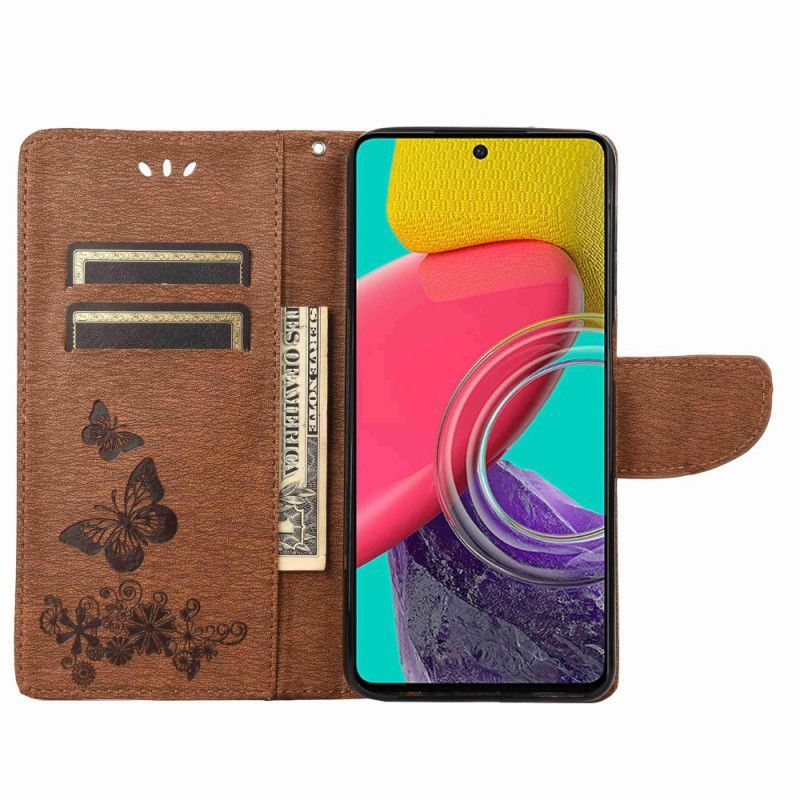 Kožené Pouzdro Na Samsung Galaxy M53 5G Na Lana Strappy Butterflies Design