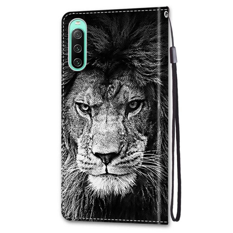 Kožené Pouzdro Na Sony Xperia 10 IV Na Lana Lanyard Lion