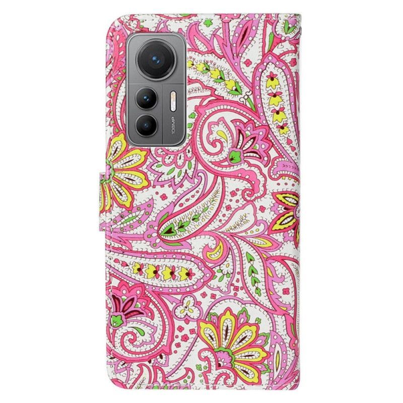 Kožené Pouzdro Na Xiaomi 12 Lite Na Lana Strappy Paisley Vzor