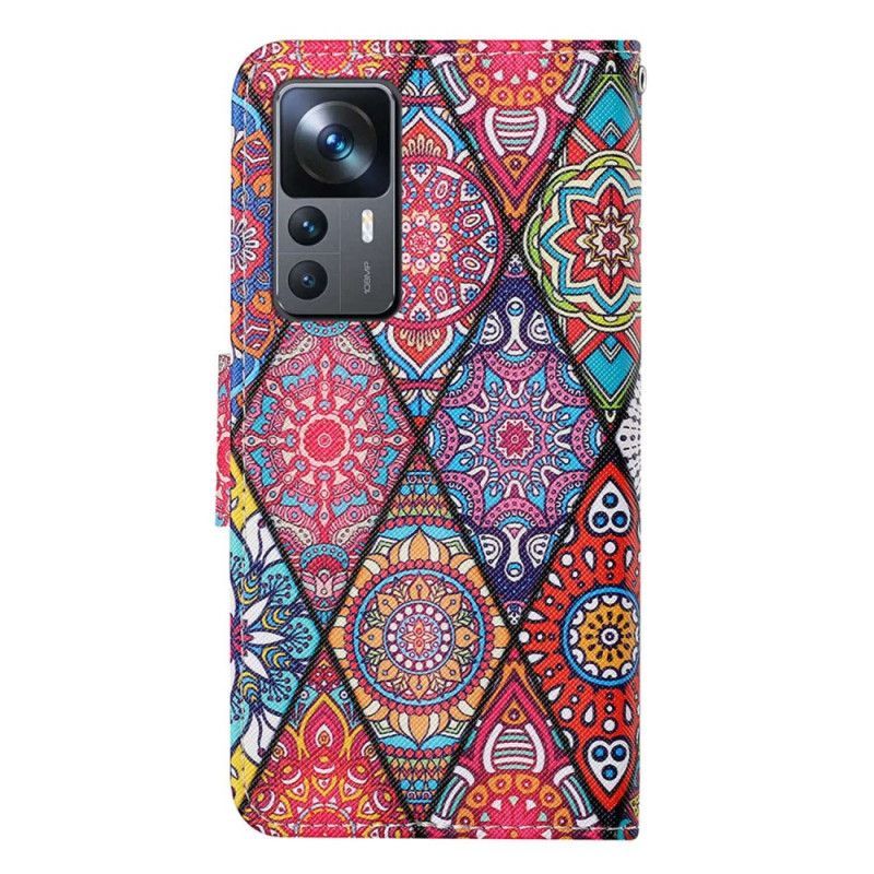 Kožené Pouzdro Na Xiaomi 12T / 12T Pro Patchwork S Lanyardem