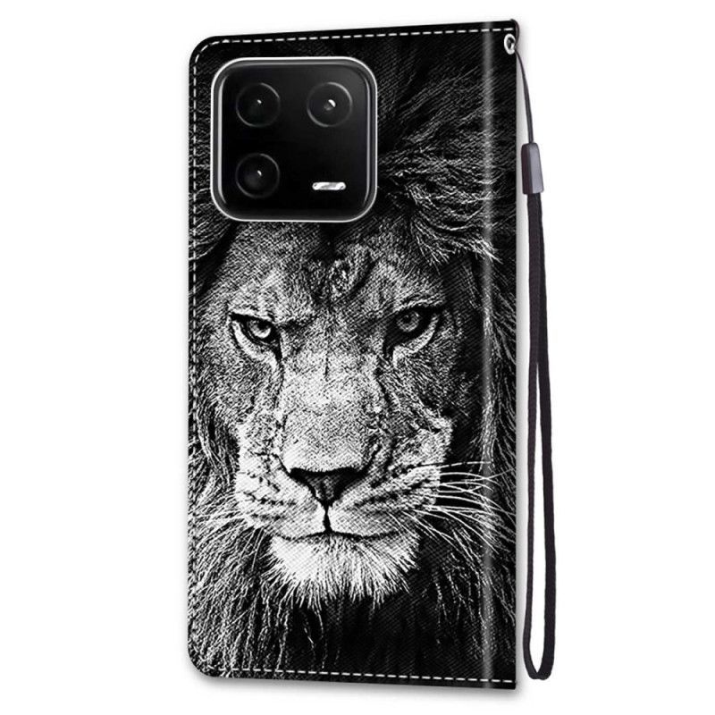 Kožené Pouzdro Na Xiaomi 13 Pro Na Lana Lanyard Lion