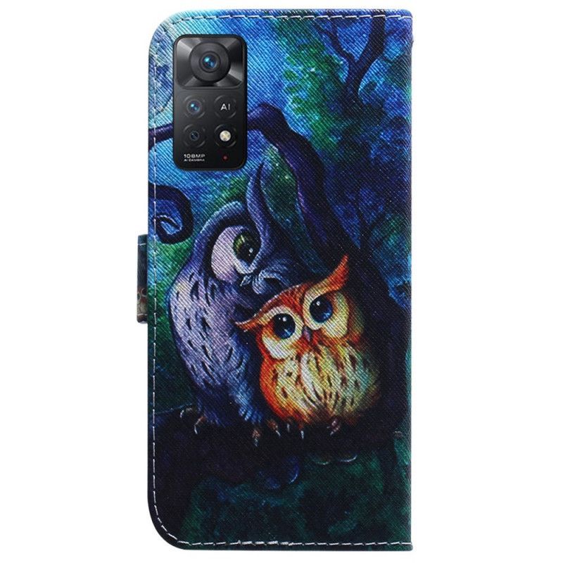 Kožené Pouzdro Na Xiaomi Redmi Note 11 Pro / 11 Pro 5G Malování Sov